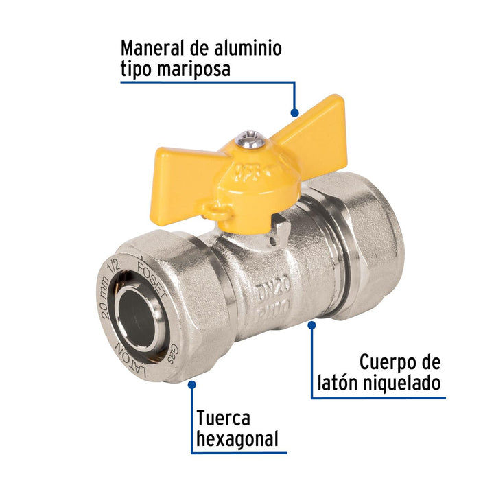 Válvula esfera para PE-AL-PE, 1/2', Foset - Mundo Tool 
