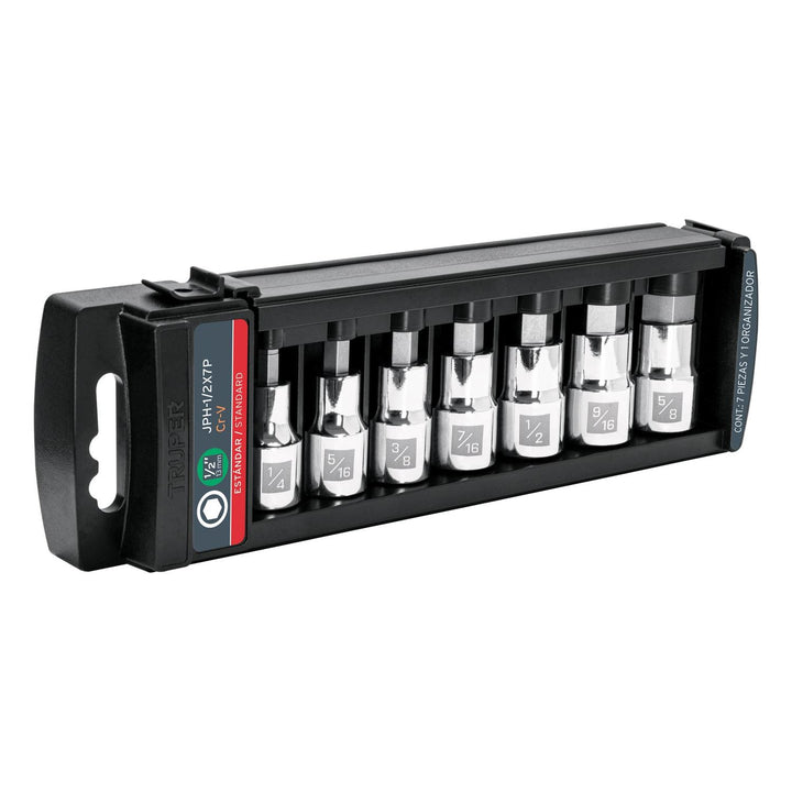 Juego de 7 dados cuadro 1/2" punta hexagonal std, Truper - Mundo Tool 