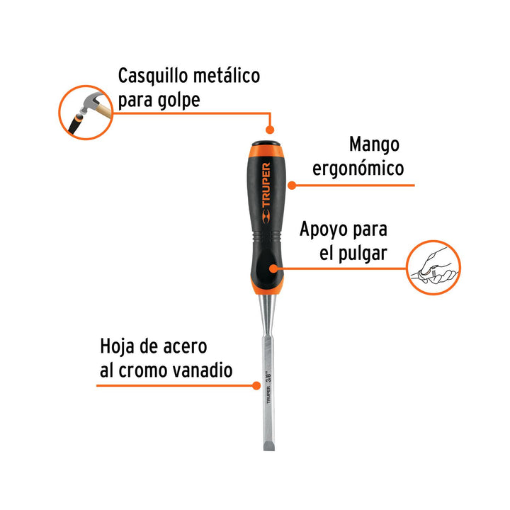 Formón Mango Comfort Grip 3/8' Truper - Mundo Tool 