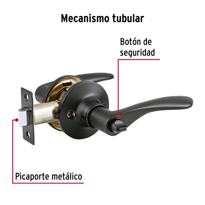 Cerradura manija 'Milán' p/baño, negro, cil latón, Basic - Mundo Tool 