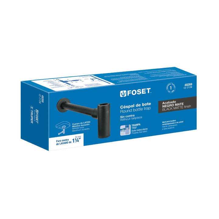 Céspol de bote minimalista 1 1/4', negro, para lavabo, Foset - Mundo Tool 