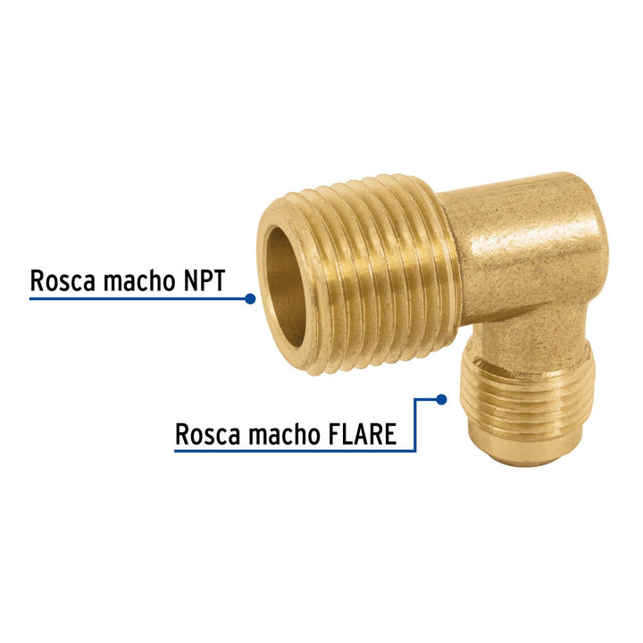 Codo terminal a 90° de latón, 3/8 x 1/2' Foset - Mundo Tool 