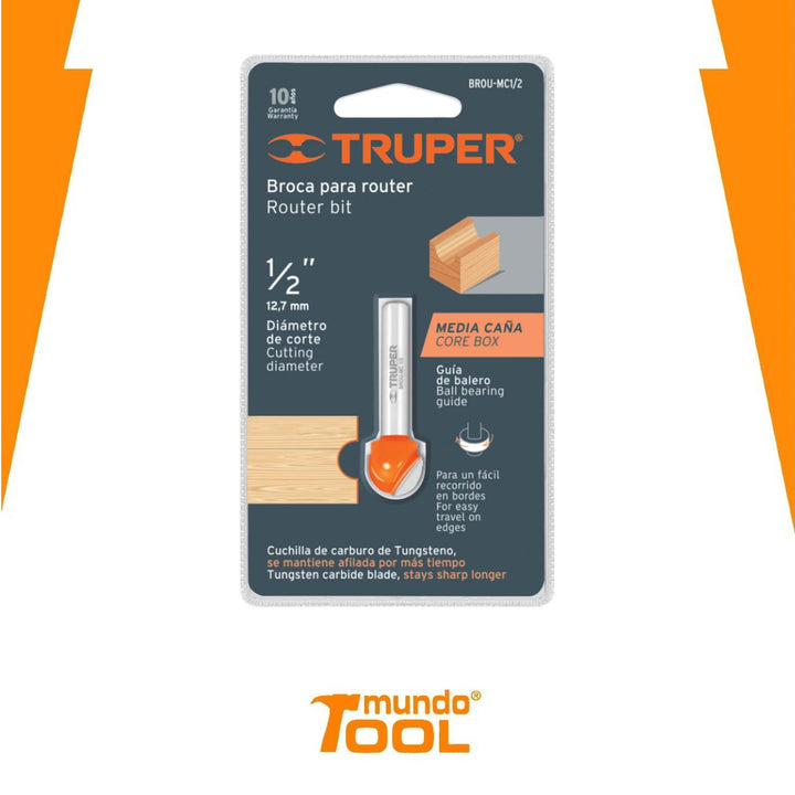 Broca para router, media caña, 1/2' Truper - Mundo Tool 