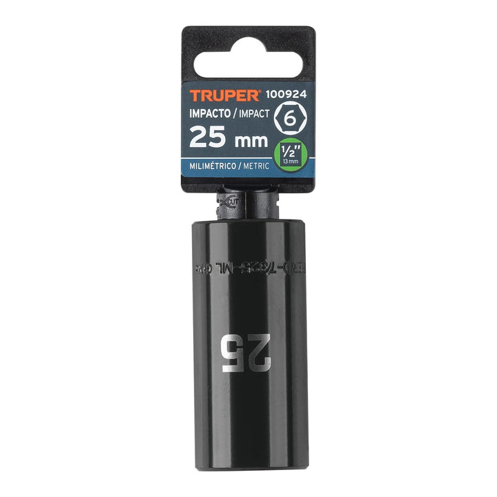 Dado largo impacto de 25 mm, 6 puntas, cuadro 1/2", Truper - Mundo Tool 
