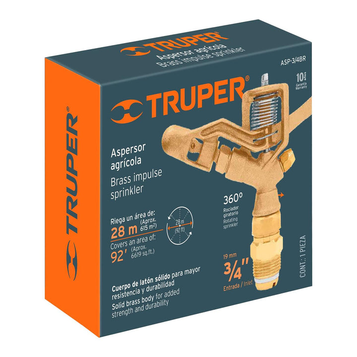 Aspersor Agrícola 3/4" Fundido En Latón Truper - Mundo Tool 