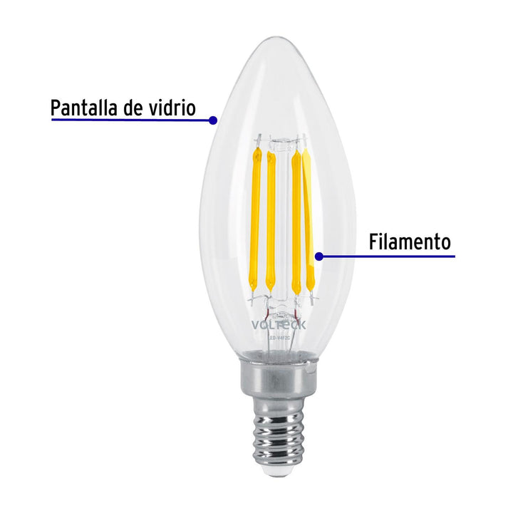 Lámpara LED tipo vela 4 W con filamento base E12 luz cálida - Mundo Tool 