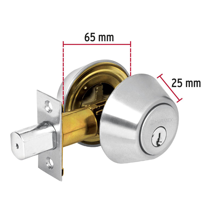 Cerrojo Cromo Mate Doble Cilindro Basic Hermex - Mundo Tool 