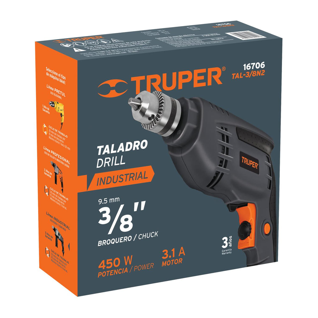 Taladro 3/8" 450 W, industrial, Truper - Mundo Tool 