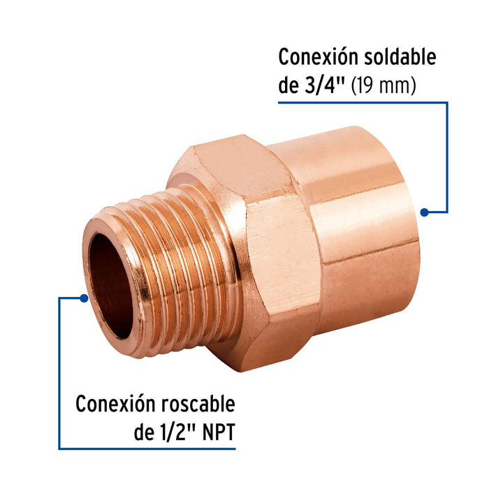 Conector macho reducido 1/2x3/4' Foset - Mundo Tool 