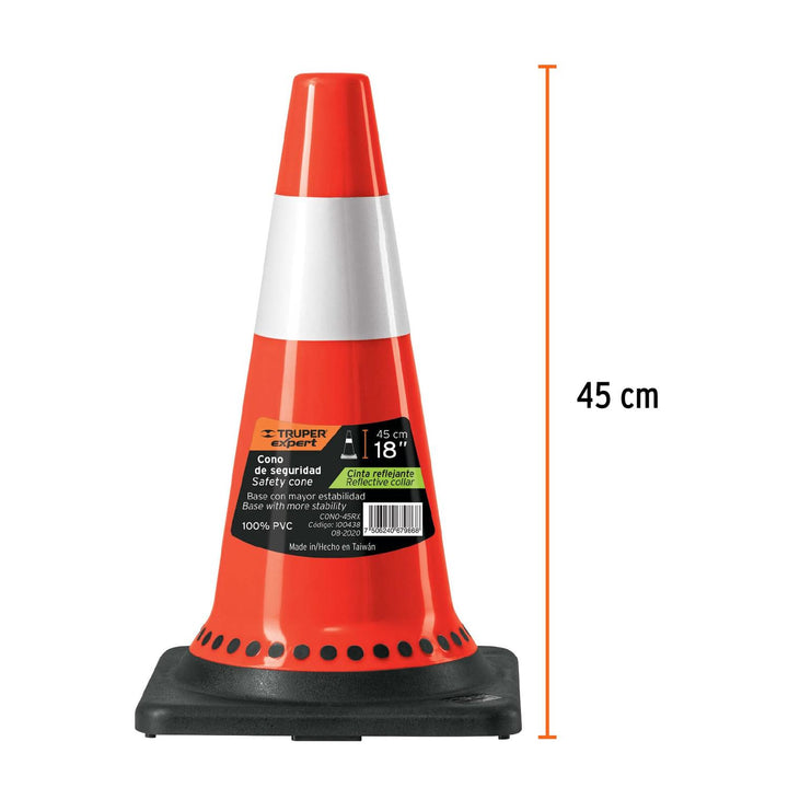Cono de precaución de 45 cm de PVC con reflejante, Expert - Mundo Tool 