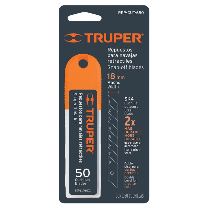 Cuchillas de repuesto para cutter de 18mm, 50 piezas Truper - Mundo Tool 