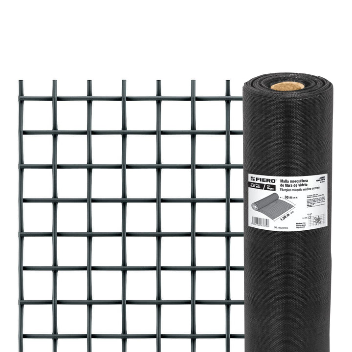 Fiero TEMO-15FN Malla Mosquitera, Fibra Vidrio, 1.50X30m, color Negro - Mundo Tool 