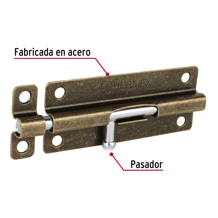 Pasador de barril de acero latón antiguo 5", Hermex - Mundo Tool 