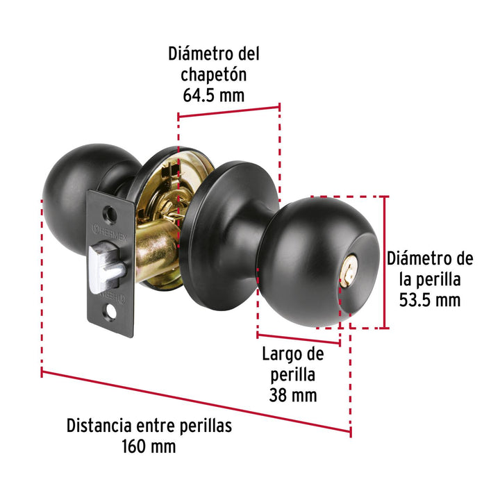 Cerradura esfera tubular, entrada, negro, blíster, Basic - Mundo Tool 