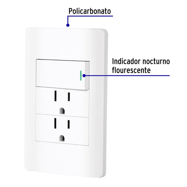 Placa armada blanca interruptor y 2 contactos 1 mód, Lisboa - Mundo Tool 