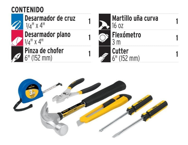 Juego Herramientas Para La Casa Kit 6 Piezas Pretul - Mundo Tool 