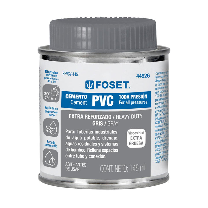 Cemento para PVC en bote de 145 ml, alta viscosidad, Foset - Mundo Tool 