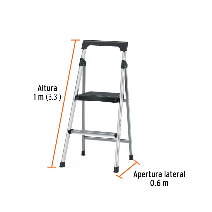 Escalera tubular plegable, 2 peldaños, aluminio, Truper - Mundo Tool 