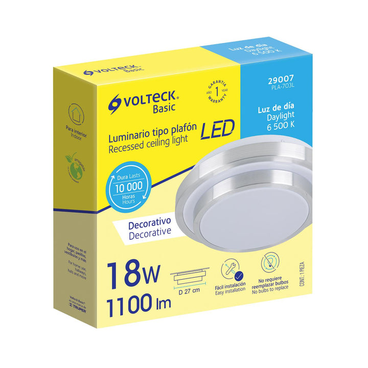 Luminario LED 18 W plafón decorativo metálico luz día, Basic - Mundo Tool 