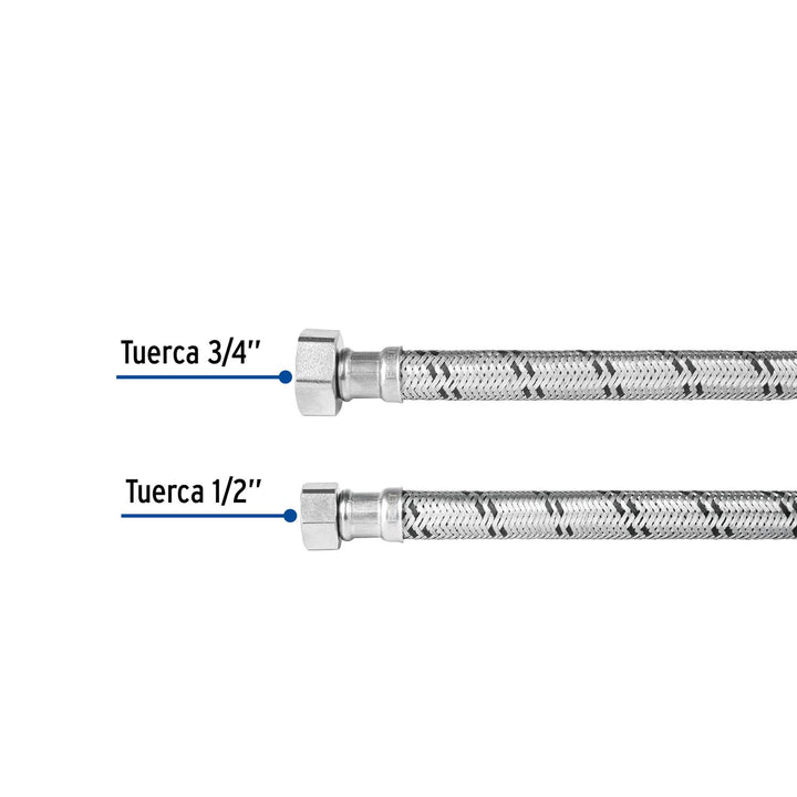 Manguera para boiler, acero inox, 1/2'x3/4', 120 cm, Foset - Mundo Tool 