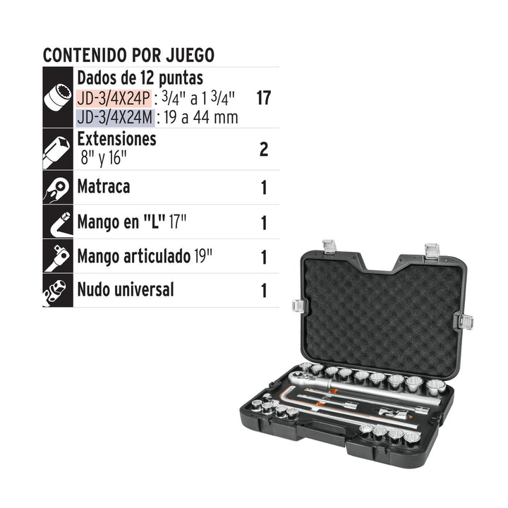 Juego De Autoclé Cuadro 3/4' 24 Piezas Truper - Mundo Tool 