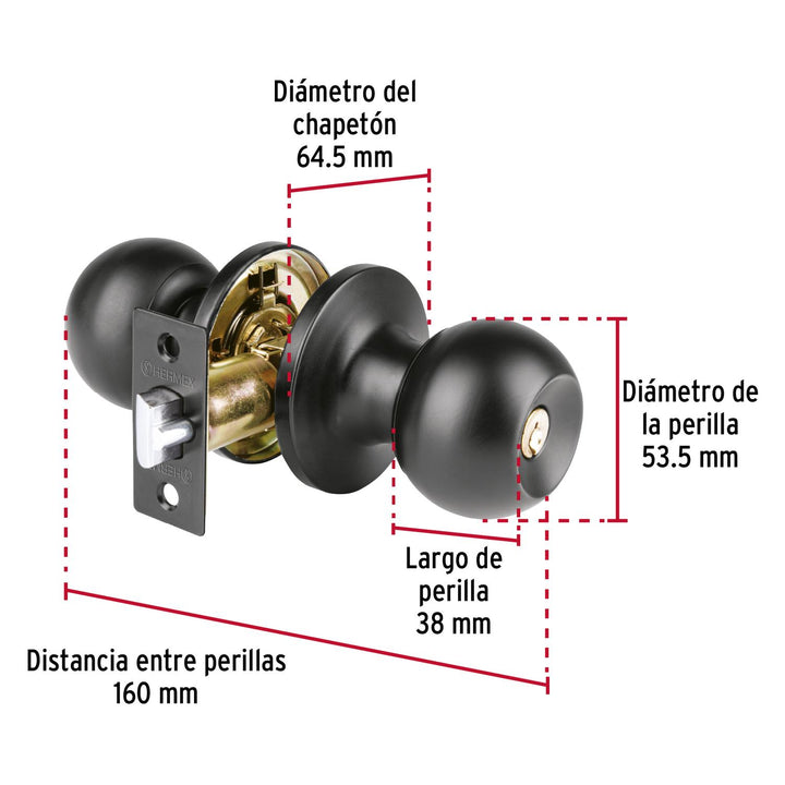 Cerradura esfera tubular, entrada, negro, Hermex Basic - Mundo Tool 