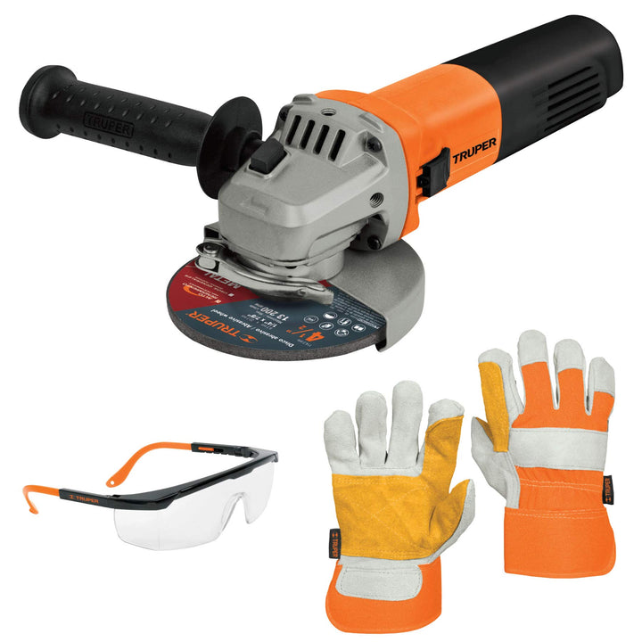 Truper COMBOE-4-1/2A9 Combo esmeriladora ESMA-4-1/2A9, guante GU-TECA-R Y LEN-2000, color, pack of/paquete de 1 - Mundo Tool 