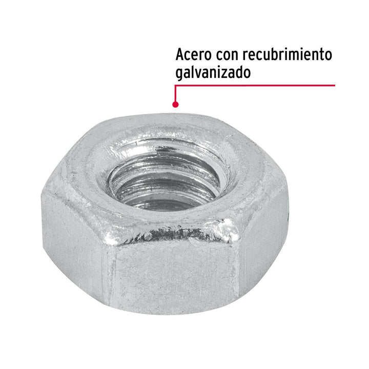 Blíster con 25 tuercas 1/4' hex de acero galvanizado, Fiero - Mundo Tool 