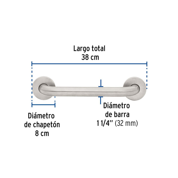 Barra recta de seguridad, acero inox, 1-1/4' x 30cm, Foset - Mundo Tool 