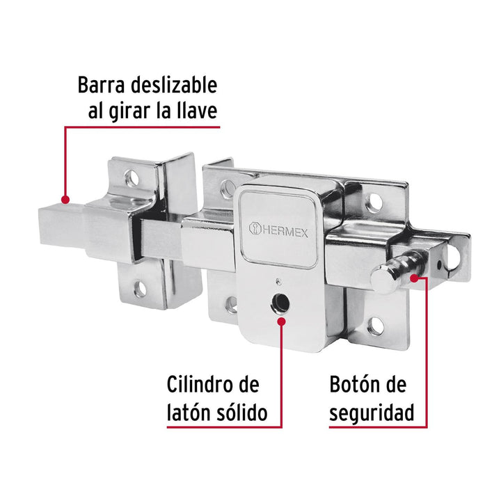 Cerradura de barra fija, llave tetra, izquierda, Hermex - Mundo Tool 