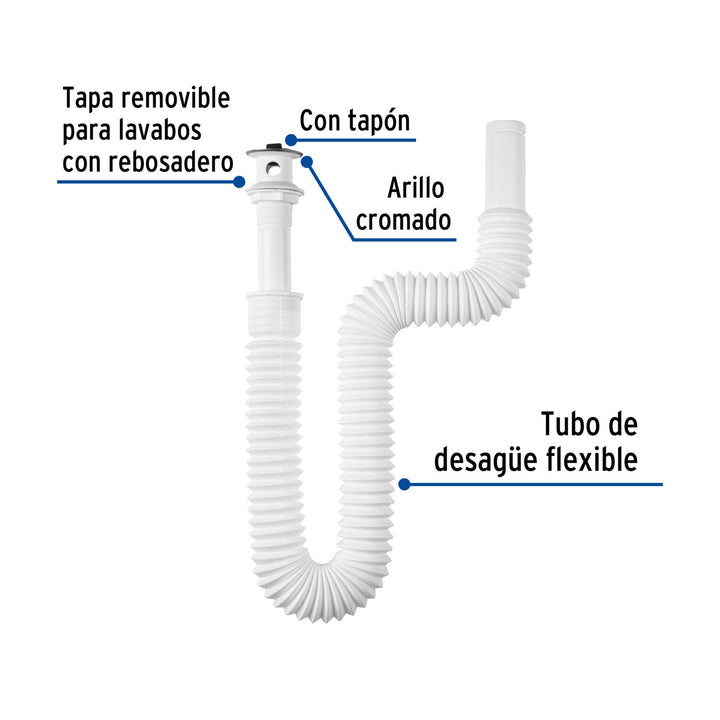 Céspol flexible para lavabo, 90 cm, arillo metálico, Foset - Mundo Tool 