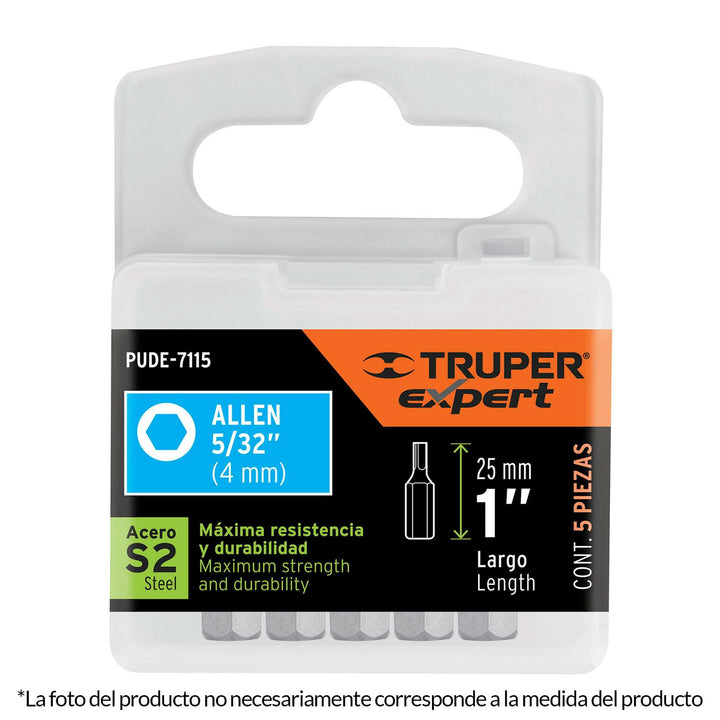 Puntas para desarmador hexagonales 3/16, 1', 5 piezas Truper - Mundo Tool 