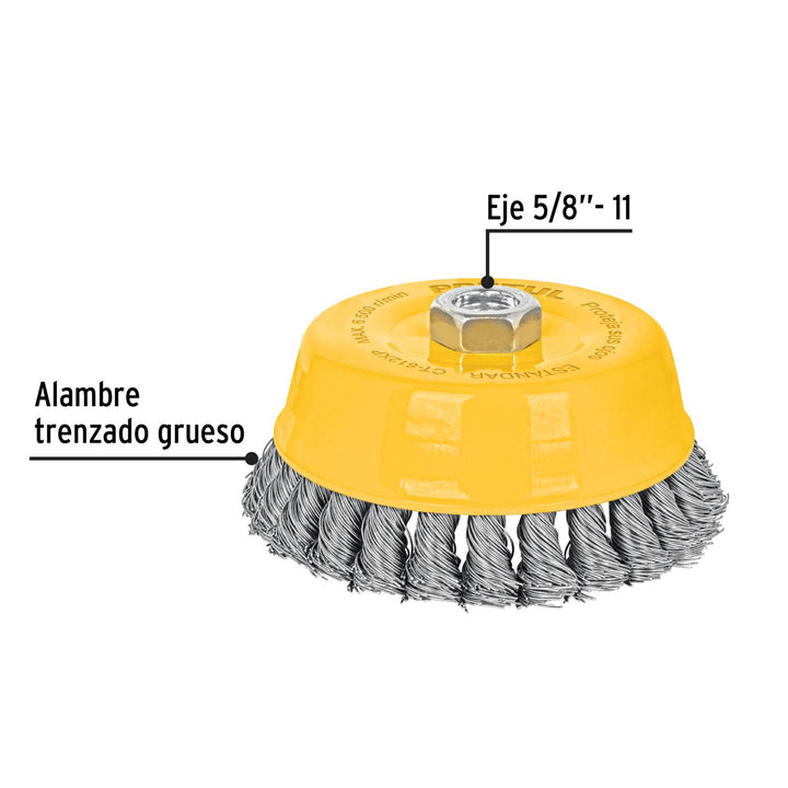 Carda copa 5' alambre trenzado grueso, eje 5/8'-11, Pretul - Mundo Tool 