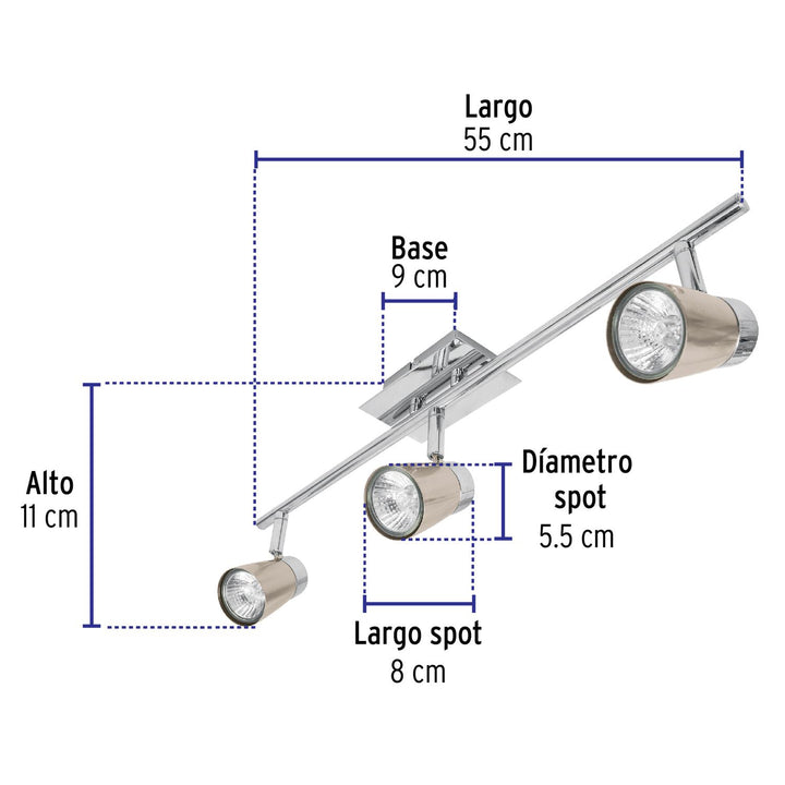 Luminario de sobreponer con 3 spots base GU10, Volteck - Mundo Tool 