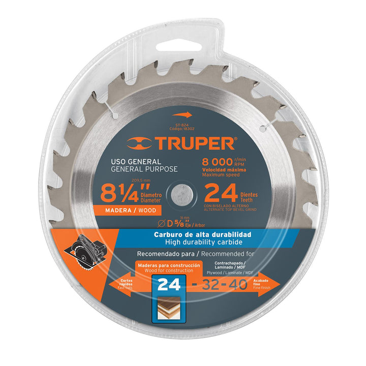 Disco Sierra Para Madera 8-1/4 24 Dientes Centro 5/8 - Mundo Tool 