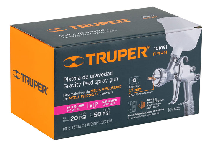 Pistola P/pintar Gravedad Lvlp Vaso Plástico, 1.7 Mm, Truper - Mundo Tool 