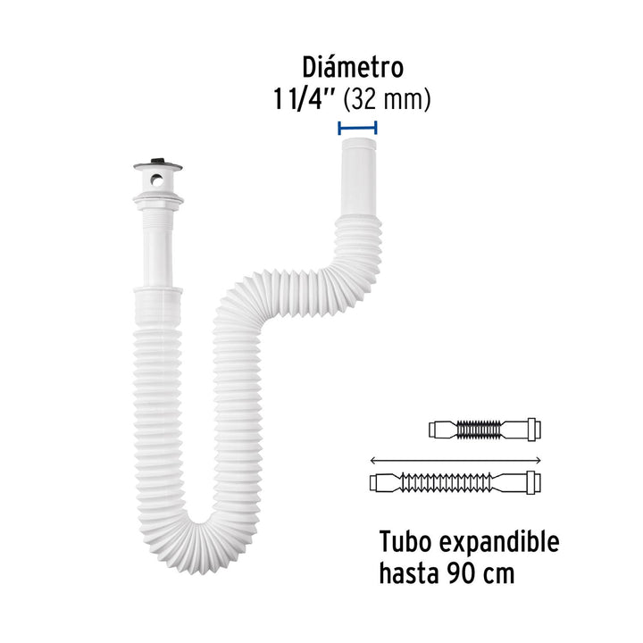 Céspol flexible para lavabo, 90 cm, arillo metálico, Foset - Mundo Tool 