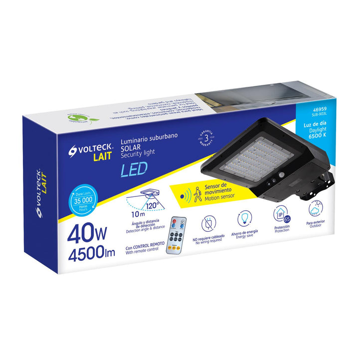 Luminario suburbano LED 40 W c/panel solar y control remoto - Mundo Tool 