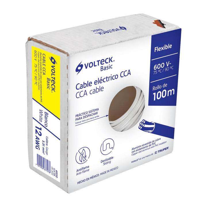 Rollo de 100 metros de cable THW CCA 12 AWG blanco, Basic - Mundo Tool 