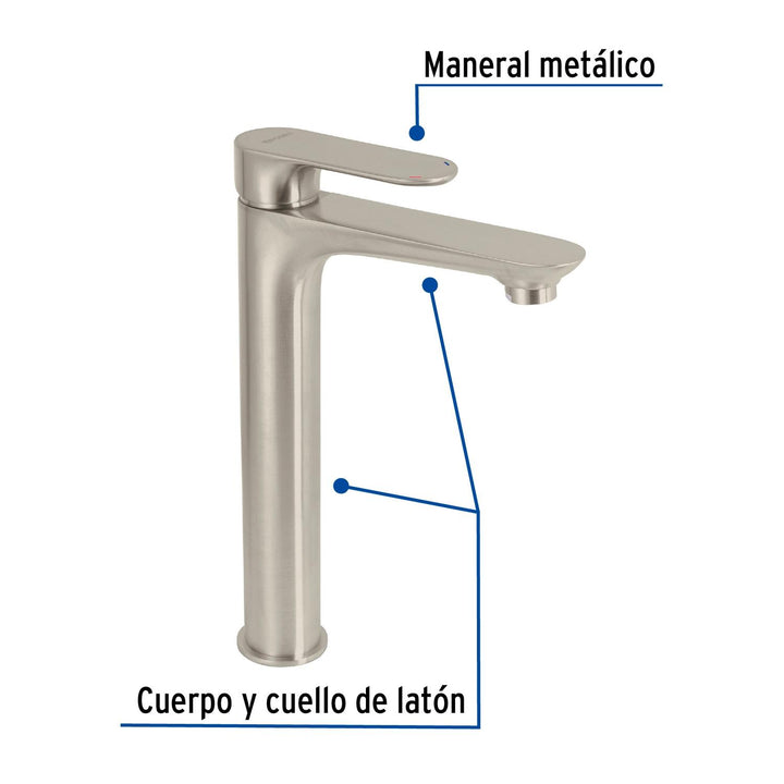 Monomando satín cuello alto para lavabo, Foset - Mundo Tool 