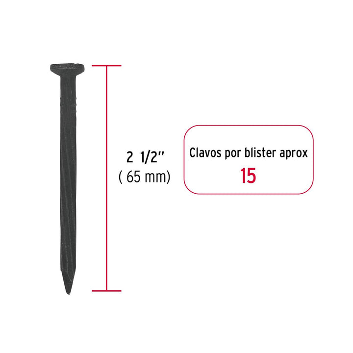 Blíster con 20 clavos negros para concreto 1-1/2", Fiero - Mundo Tool 