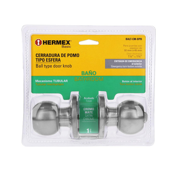 Cerradura esfera tubular baño cromo Basic blister Hermex - Mundo Tool 