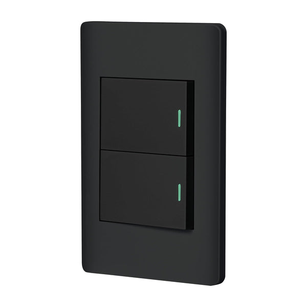 Volteck PA-APDO15-LN, Placa armada negra 2 interruptores sencillos línea Lisboa - Mundo Tool 