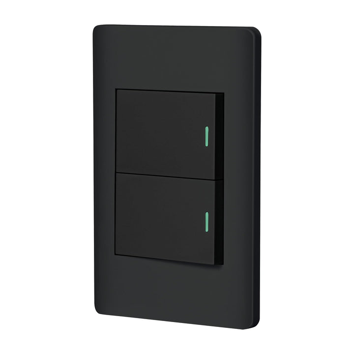 Volteck PA-APDO15-LN, Placa armada negra 2 interruptores sencillos línea Lisboa - Mundo Tool 