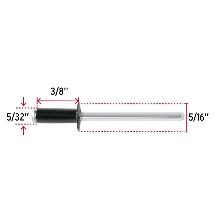 Bolsa c/50 remaches 5/32"x3/8" negros de aluminio, ala 5/16" - Mundo Tool 