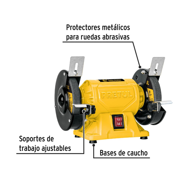 Esmeril de banco de 6' de 1/4 HP (185 W), Pretul - Mundo Tool 