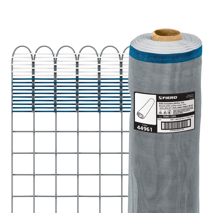 Fiero TEMO-12PG, Rollo de 30 m x 1.2 m de malla mosquitera plástica gris - Mundo Tool 