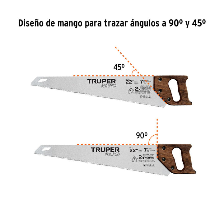 Serrucho Rapid 22', 7 DPP, mango de madera, Truper - Mundo Tool 