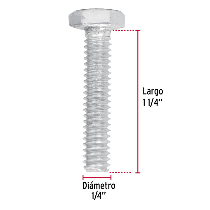 Tornillo Acero Galvanizado 1/4x1 1/4'100 Pzas Fiero - Mundo Tool 