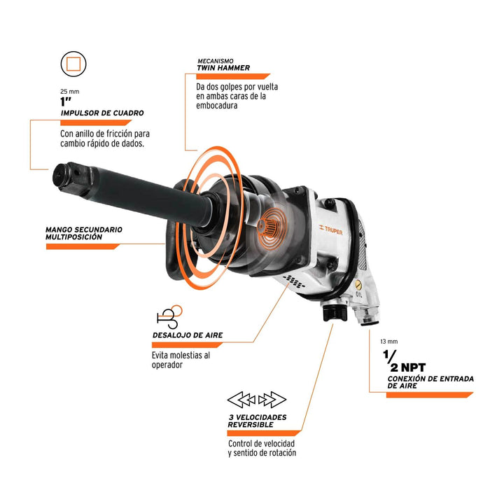 Llave de impacto neumática 1", industrial, Truper - Mundo Tool 